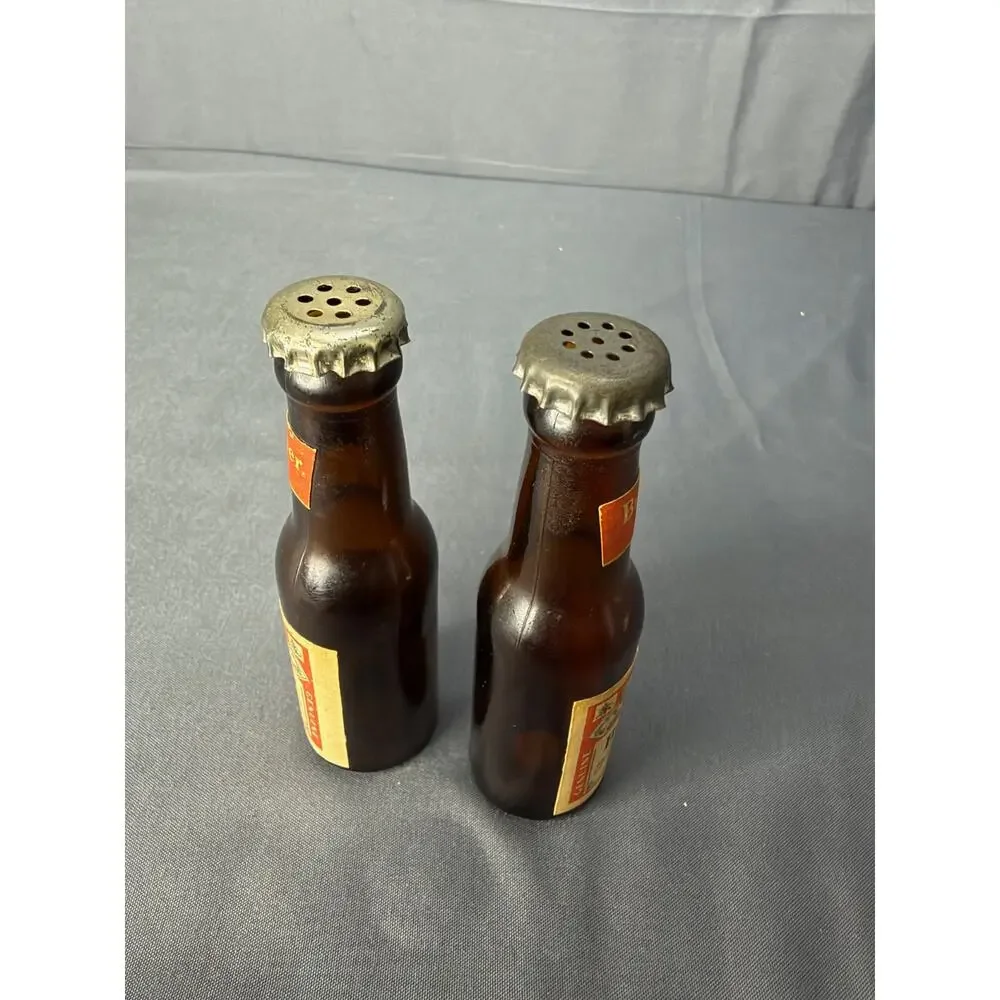 Vintage Budweiser Salt & Pepper Shaker Miniature Glass Bottles